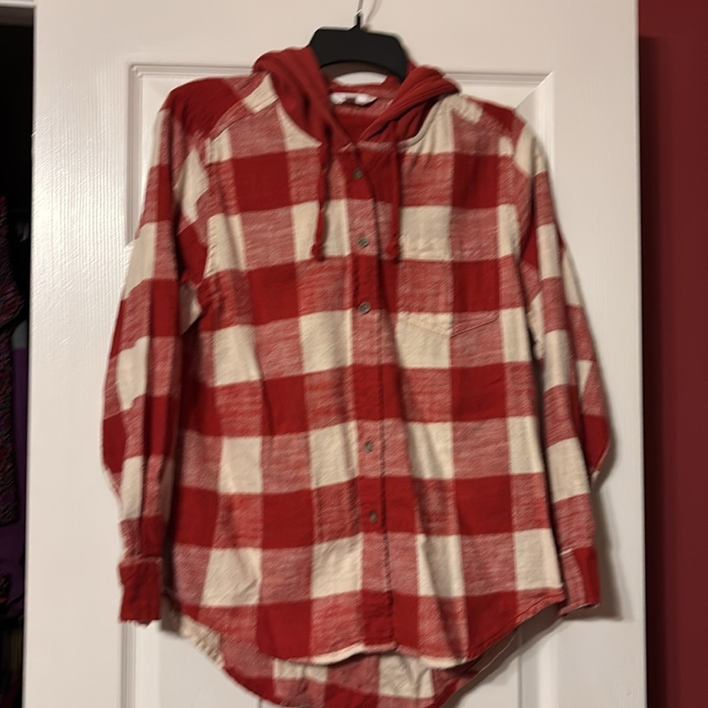 Time and Tru Red Plaid Shirt with hood size small (4-6)